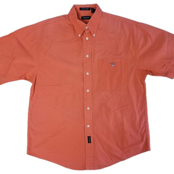 Gant Mens Short Sleeve Peach Poplin Button-Down Shirt Coral Medium 100% Cotton - Picture 2 of 9